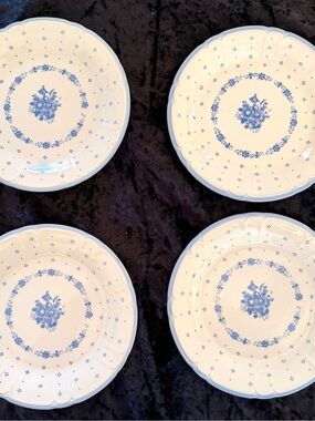 Renaissance Classic Blue Floral Scalloped Stoneware Salad Plates - Set of 4